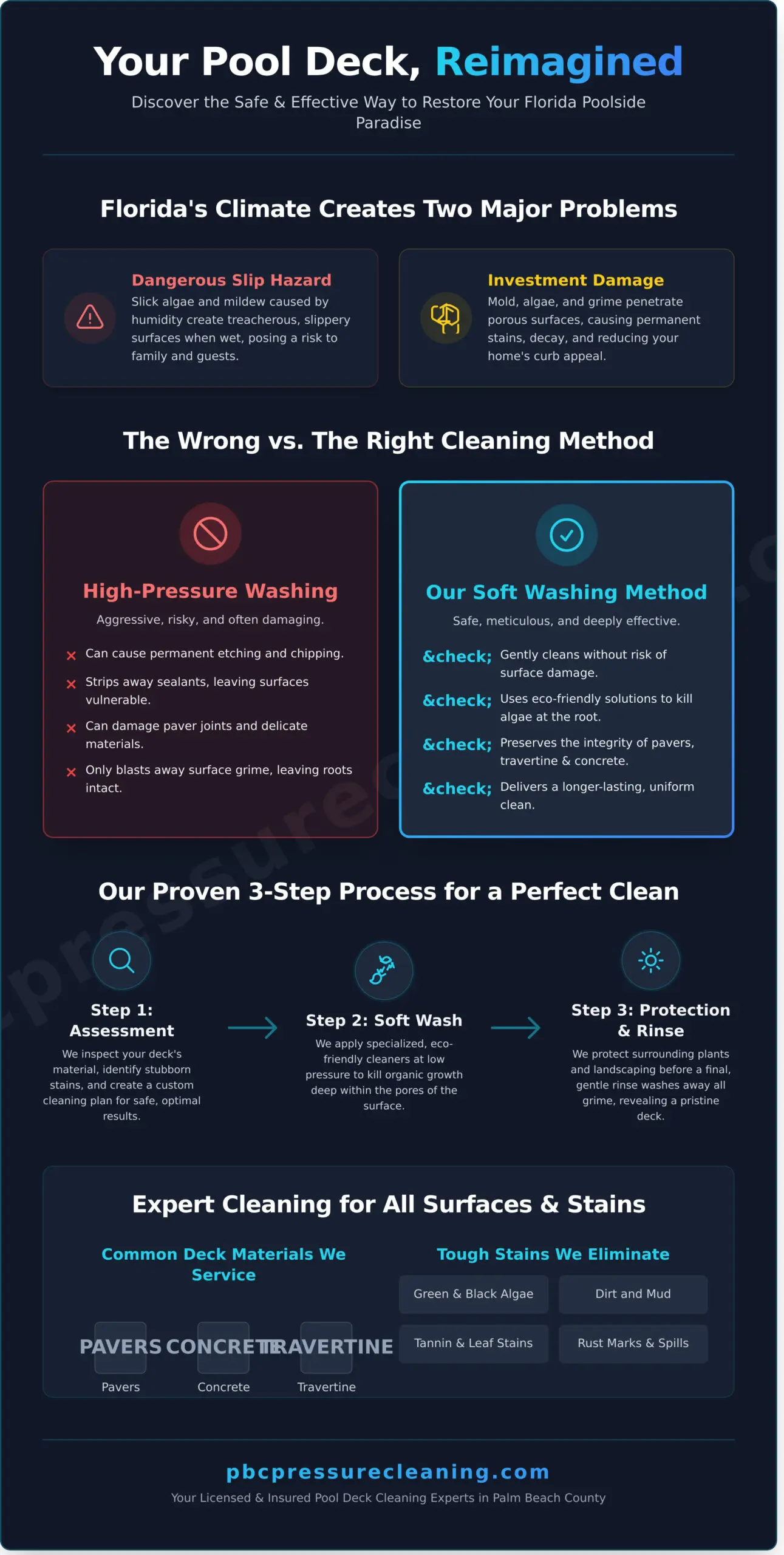 Professional Pool Deck Cleaning Service in Palm Beach County Infographic
