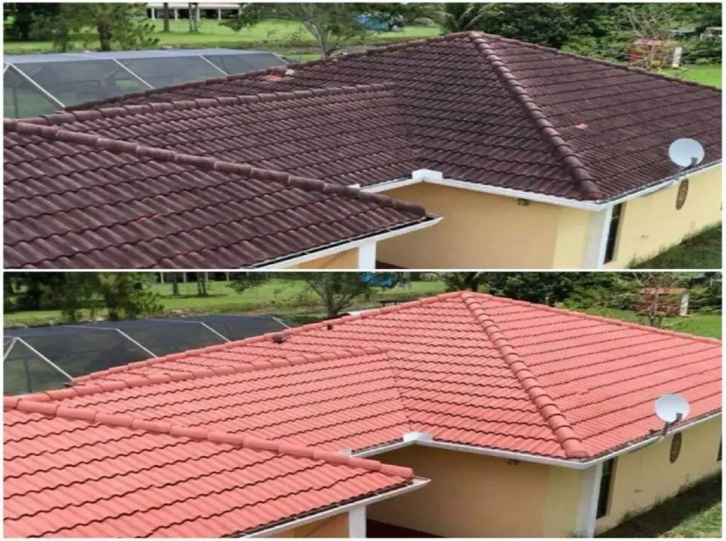 Professional roof cleaning services for a tile roof in Palm Beach County