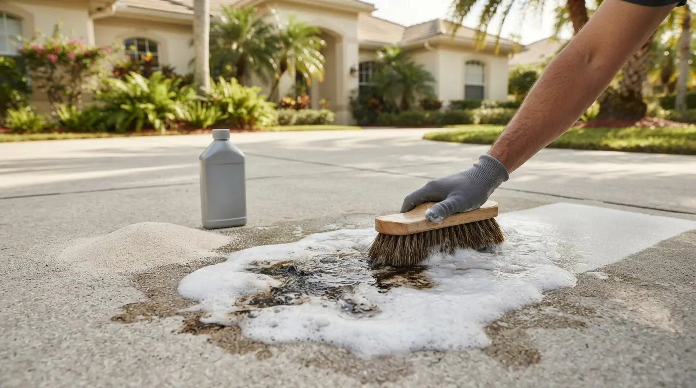 How to Remove Oil Stains From Concrete With Detergent and Stain Removers